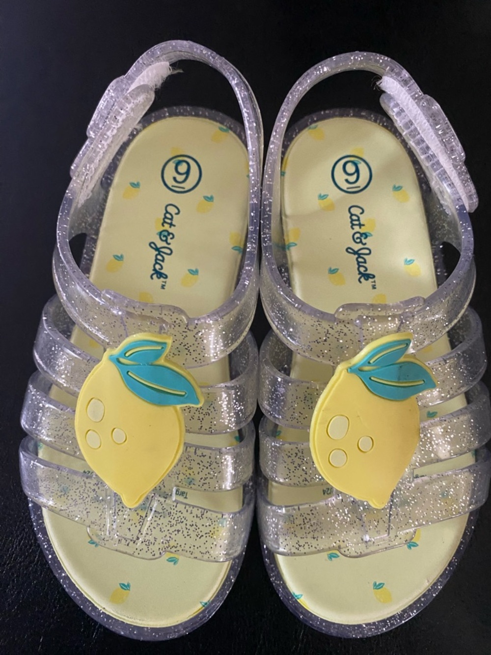 Cat & Jack Clear Glitter Jelly Sandals with Yellow Lemon Accent